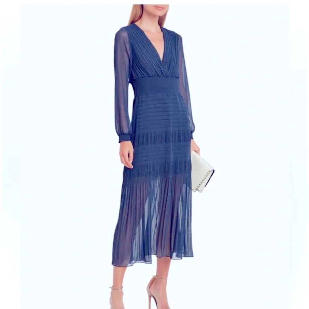 INTERMIX Adriana Pleated Chiffon Blue Dress - size 0
